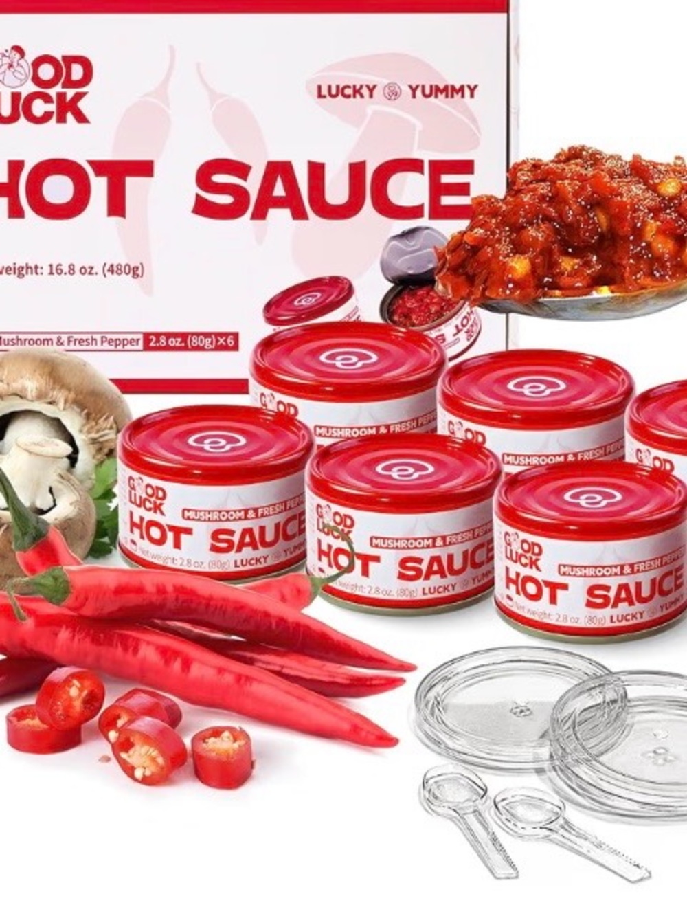 Good Luck Hot Sauce Mushroom & Fresh Pepper Gift Box of 6